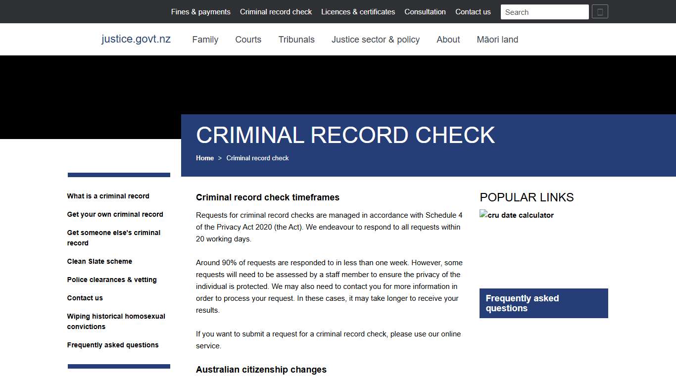 Criminal record check | New Zealand Ministry of Justice